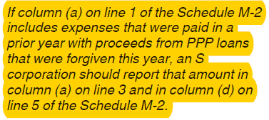 iantaylor2221's tweet photo. @GlenBirnbaum Looks like the final paragraph of the tip indicates you just move the PPP expenses over to OAA on the current year M-2. I have some concern that the wording states this can be done only if the loan was forgiven in 2021. https://t.co/4kqoAkOJhM