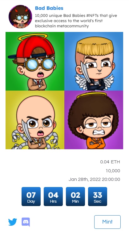 _MintingNFT's tweet photo. 📢Best NFT Drops is excited to announce the new listed #NFTs! ☢Bad Babies ☢ - 
@badbabies_nft

⚡Enjoy our services at https://t.co/Zc7SHtiaLo
💧NFT Drops
✅UNIQUE LISTING

#BestNFTDrops #NFTproject #NftDrops #nftartgallery  #NFTGiveaway #NFTCommunity #NFTGiveaway #NFTspace https://t.co/v4ZohaHjo3