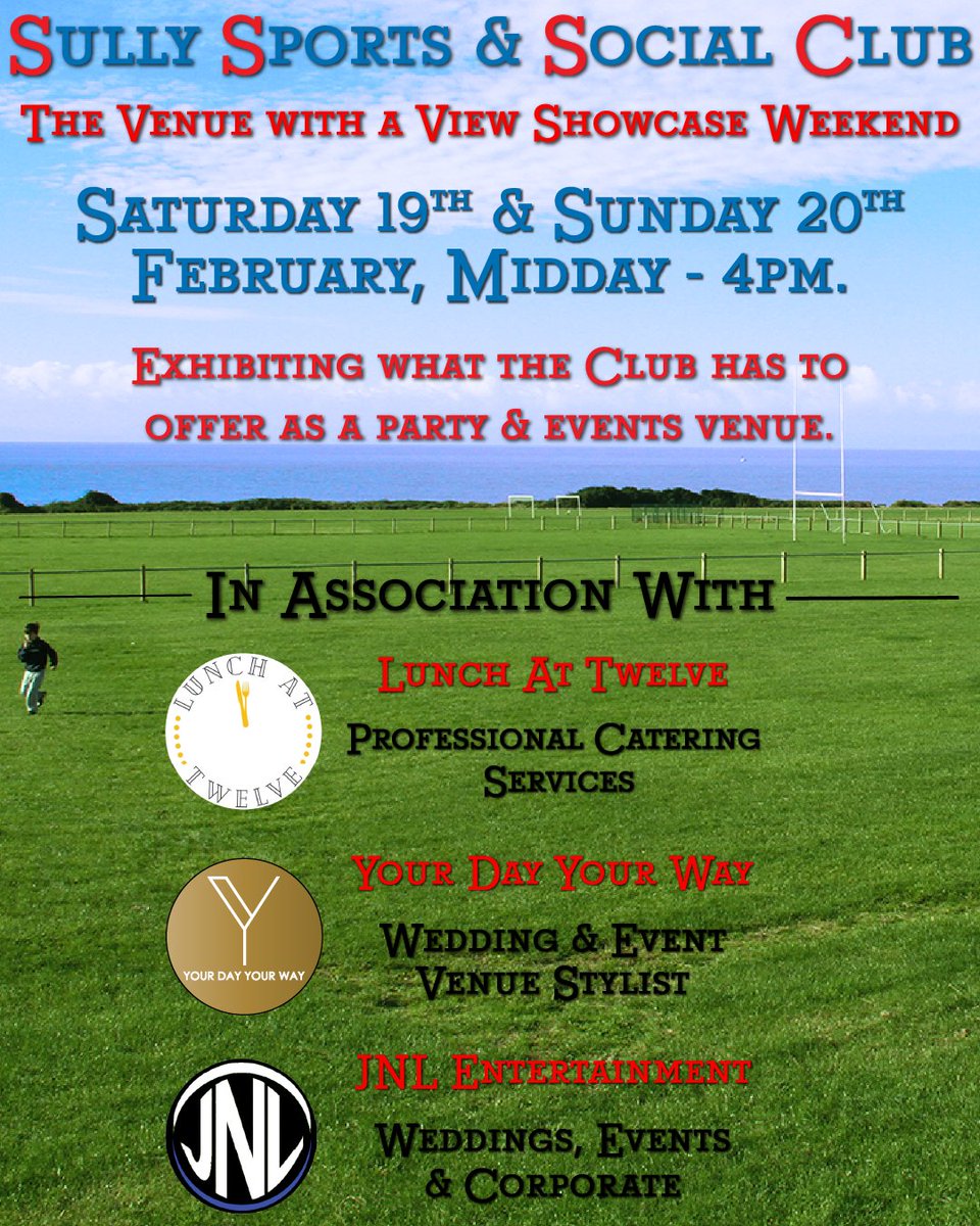 SullyClub's tweet image. Venue with a View Showcase Weekend.

Sully Sports &amp;amp; Social Club, in partnership with Lunch at Twelve, JNL Entertainments and Your Day Your Way, Invite you to our Venue Showcase Weekend 

February 19th and 20th from Midday till 4pm