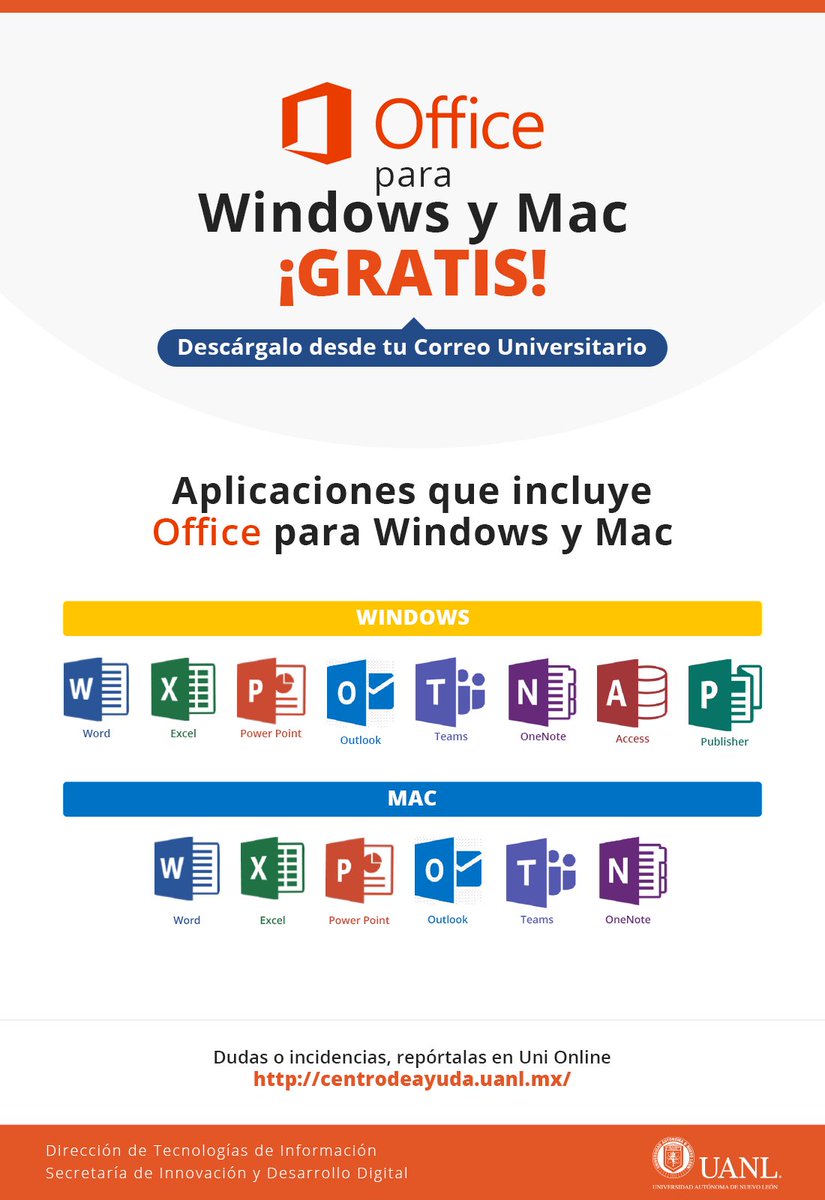 ¿Ya descargaste las aplicaciones de 📄📊💻 Office desde tu cuenta de 📧 Correo Universitario?

¡ES GRATIS!