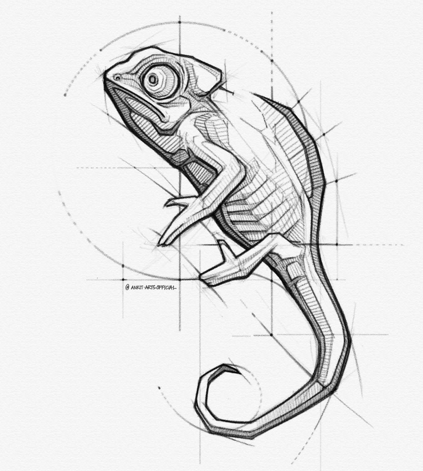 Hand Drawn Green Chameleon with Yellow Stripes Stock Illustration -  Illustration of chemeleon, creatures: 40686159