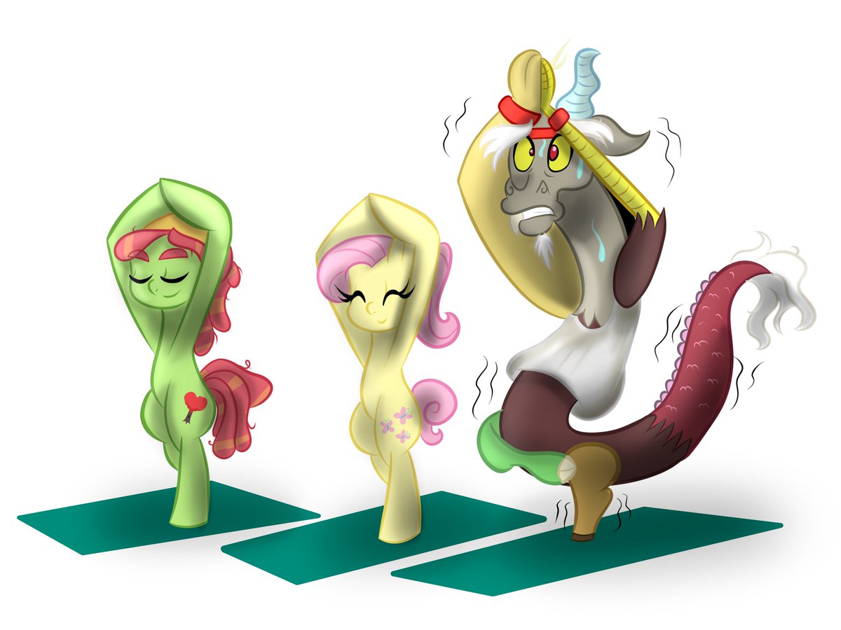 BlueHeartTatto's tweet image. Fluttercord Week Day 3- Treehugger
I would imagine Fluttershy would tell Discord not to use his magic for their first yoga session, so that he wouldn&apos;t outshine her friend.