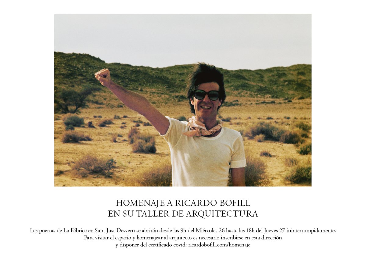 A Tribute to Ricardo Bofill in his Taller de Arquitectura
We are opening our doors to La Fabrica from the 26 of January at 09:00 AM until 27 of January at 6:00 PM

You must register via the following link and show your covid passport: bit.ly/33wJ7bb