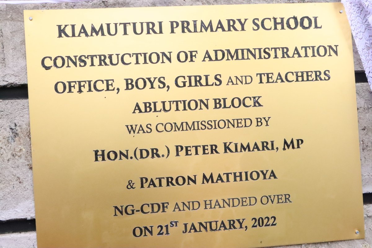 HonKimariKihara's tweet photo. This Afternoon I have commissioned and handed over Administration Office,Teachers,Boys as well as Girls Ablution blocks at Kiamuturi primary.

#TukizidiKujengaMathioyaYetu https://t.co/ocFh1dsTBe