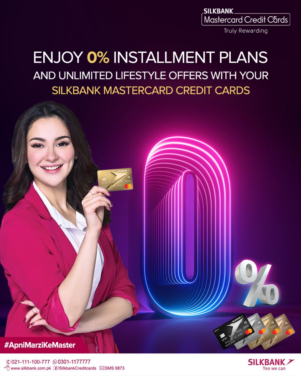 SilkbankLimited's tweet photo. Swipe into limitless perks with your Silkbank Mastercard Credit Cards 0% Installment plans and unlimited lifestyle offers.
To apply, please click on the link below: https://t.co/Gq94scDsgL
#Silkbank #SilkbankCreditCards #TrulyRewarding #MastercardCreditCard #apnimarzikemaster https://t.co/Ma5ufyGfJS
