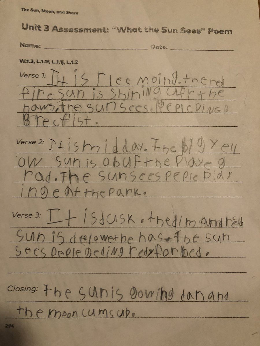 Nothing like a surprise teleworking day grading one of my favorite assessments. First grade poetry is so sweet! <a href="/ELeducation/">EL Education</a>