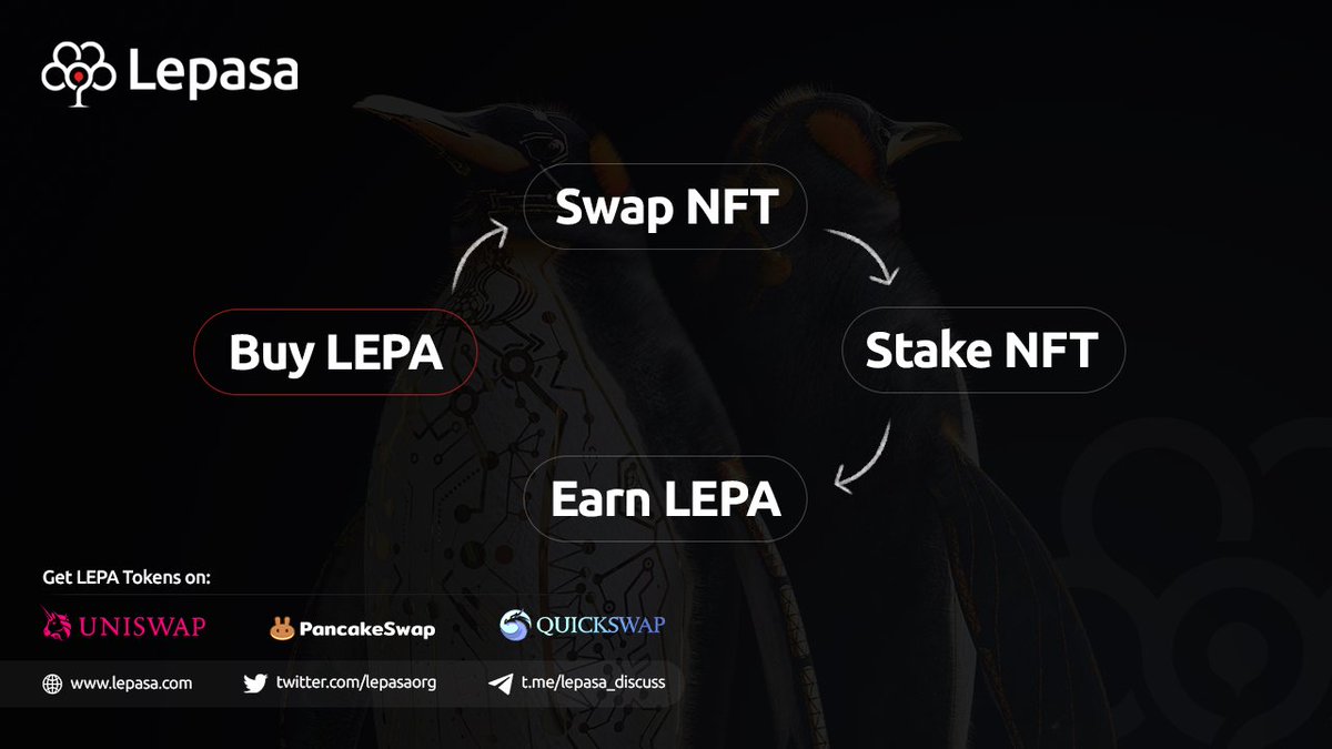 Lepasaorg's tweet photo. #Lepasa brings you multiple opportunities to #Earn. You may want to #stake #LepasaNFT &amp; earn more #Lepa tokens.

⚡️Get the #Lepa tokens now:

👉UniSwap : https://t.co/6VuMySUtqF

👉QuickSwap : https://t.co/tODMGdpucK

👉PancakeSwap : https://t.co/irZvJVcTJC 

#Staking https://t.co/pVOGu5cxuu