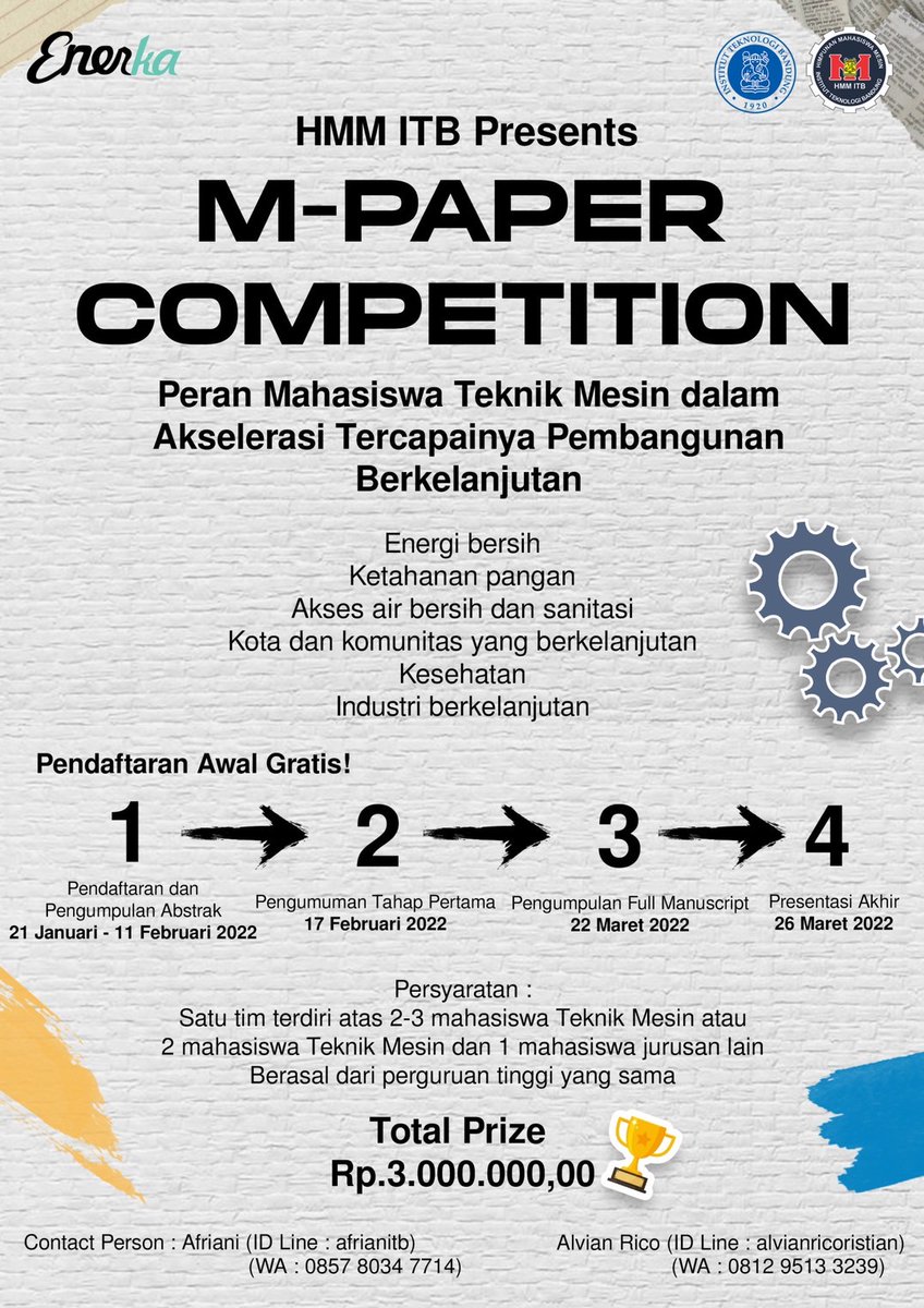 📣[M-Paper Competition by HMM ITB]📣

Hallo semuaa 👋🏻! Ayo bergabung bersama kami di M-Paper Competition by HMM ITB! 

For more information, visit our website: 
hmm.itb.ac.id/m-paper-compet…

#HMMITB
#lombapapernasional
#Yellboys