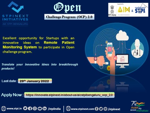 AIC_STPI_Blr's tweet image. Excellent opportunity for Startups with an innovative ideas on Remote Patient Monitoring System to participate in #OpenChallengeProgram. Join the 2nd cohort of #AICSTPIBENGALURU  Apply now: innovate.stpinext.in/about-us/aicst… #STPIINDIA #STPINEXT
