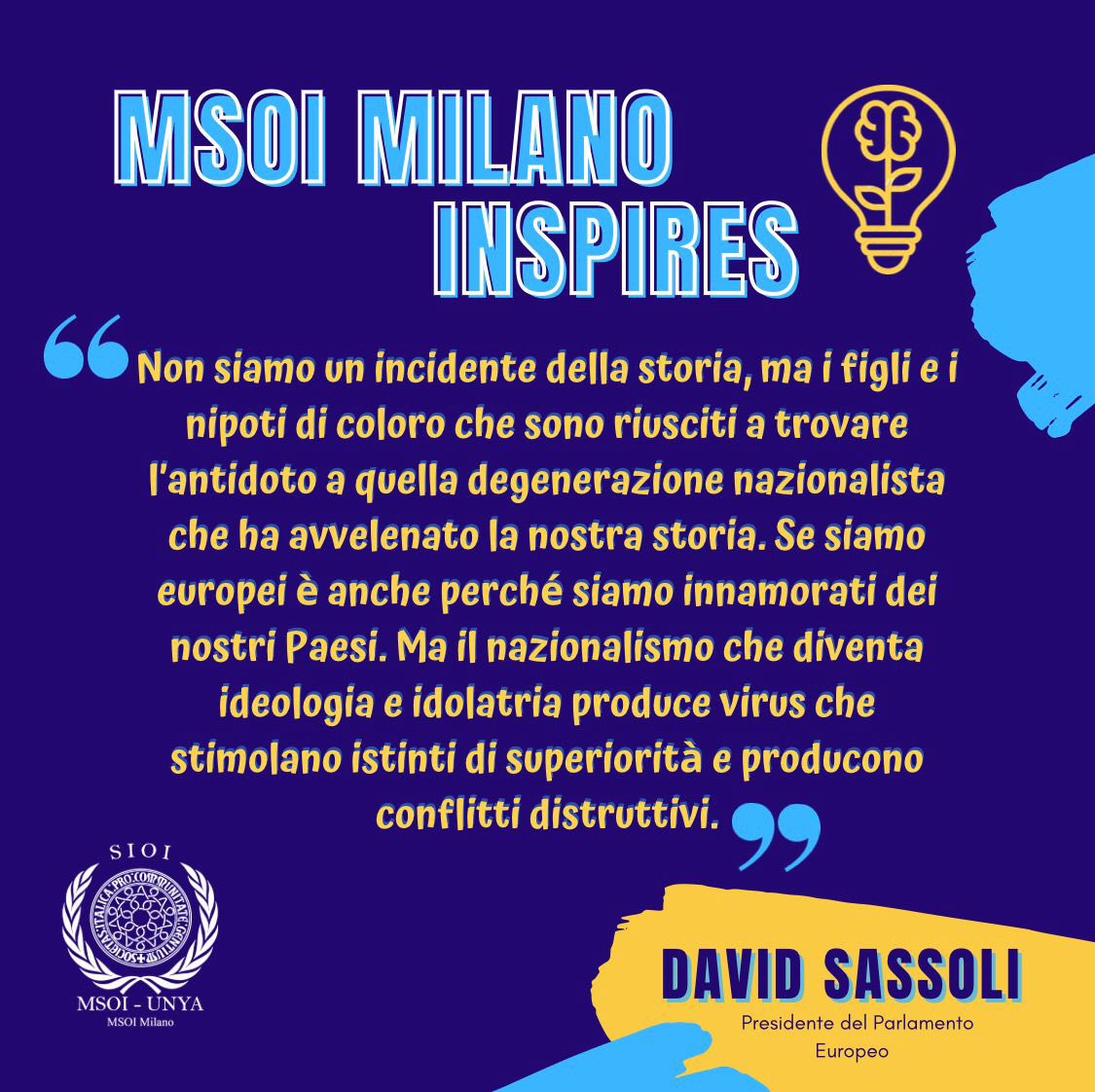 🗣MSOI MILANO INSPIRES

L’11 gennaio 2022 l’Unione Europea ha perso un leader. Ha perso David Sassoli.
Condividiamo con voi un breve estratto del suo discorso di insediamento come Presidente del Parlamento Europeo, avvenuto nel 2019. #msoi #msoimilano #eu 
🇪🇺