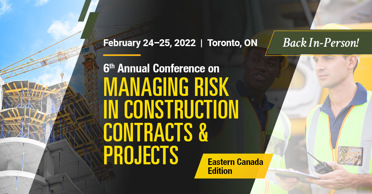The 6th Annual Conference on Managing Risk in Construction Contracts &amp; Projects, Eastern Canada Edition includes speakers from <a href="/botconstruction/">Bot Construction Group</a>, <a href="/CorebuildC/">Corebuild Construction</a>, @gowlingwlg_ca, <a href="/IntactInsurance/">Intact Insurance Canada</a>, <a href="/ChandosLTD/">Chandos Construction</a>, &amp; more: bit.ly/3FUqg7T #CIConstRisk