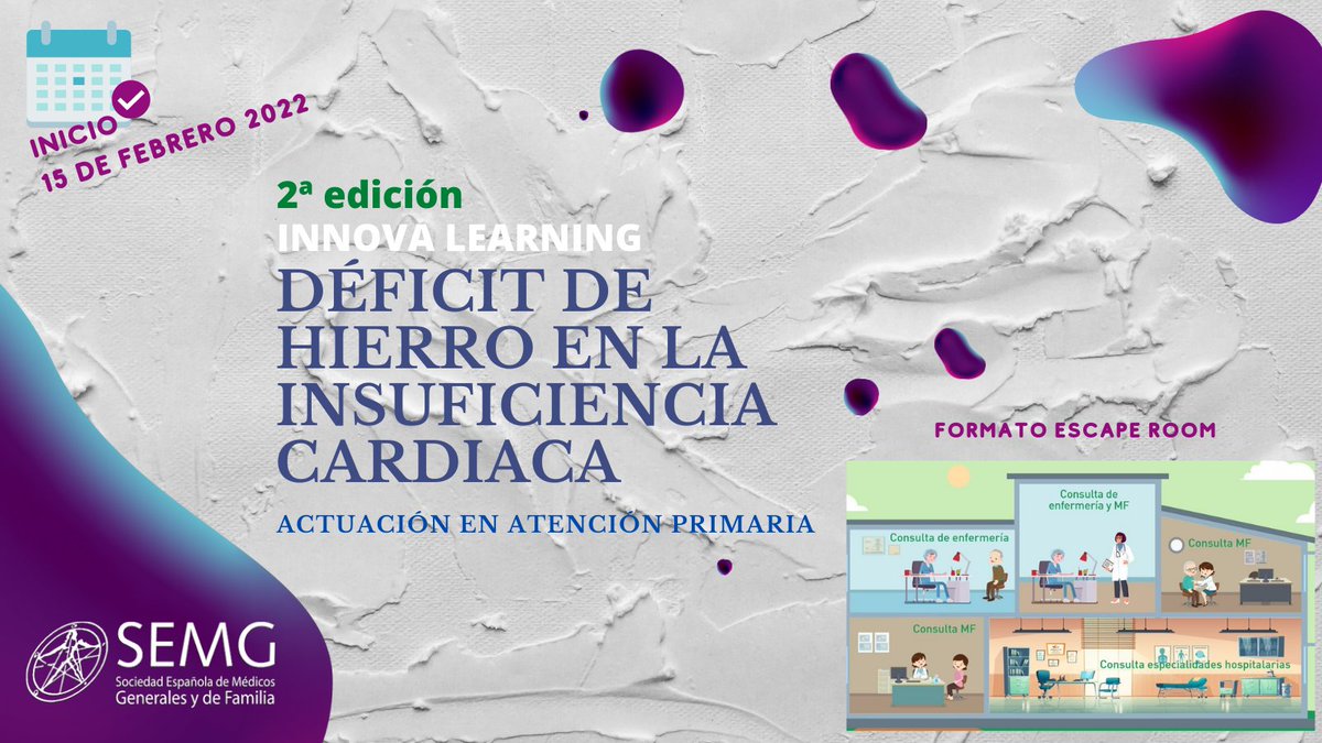 SEMG_ES's tweet photo. Debido al éxito de esta actividad gratuita de #FormaciónSEMG, se va a lanzar una 2ª edición el 📅15 de febrero:
📌#InnovaLearning - #DéficitdeHierro en la #InsuficienciaCardiaca. Actuación en #AtenciónPrimaria
🔎Con formato #EscapeRoom
🔗https://t.co/wwMOlTP2ZA
@ViforPharmaES https://t.co/3eJyBUFj0Q