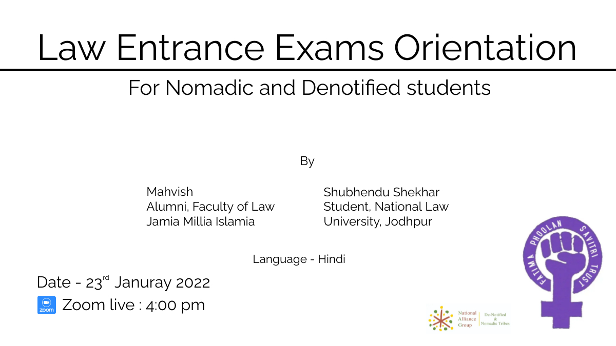 We invite the students from NT-DNT to join us zoom live on Date 23rd January 2022 Time – 4:00 pm.

The orientation session will be on Law Entrance Exam.

For registration please click the link below

forms.gle/oGD8Ntr9QjcX8v…