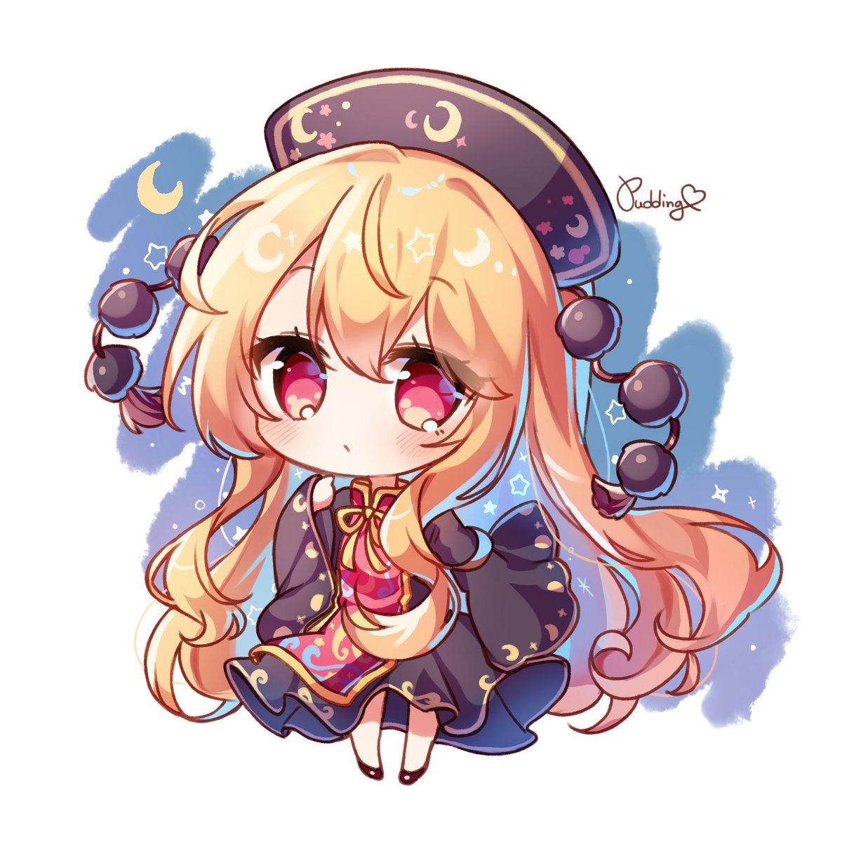 junko (touhou) 1girl solo long hair dress chibi crescent long sleeves  illustration images