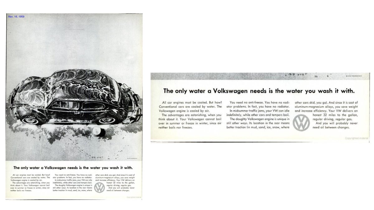 17) The campaign started to pick up pace with its sixth ad, “The only water a Volkswagen needs is the water you wash with.” The tone of voice was starting to become clearer.