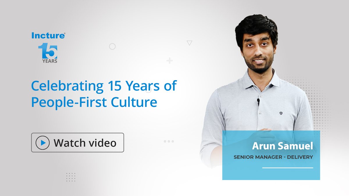 incture's tweet image. We are celebrating 15 years in business, listen to 
Arun Samuel, Senior Manager, Delivery, talk about balancing stakeholder commitments and managing his well-being both workplace and home.
Explore career opportunities here: incture.com/careers/
youtube.com/watch?v=wzb7LY…