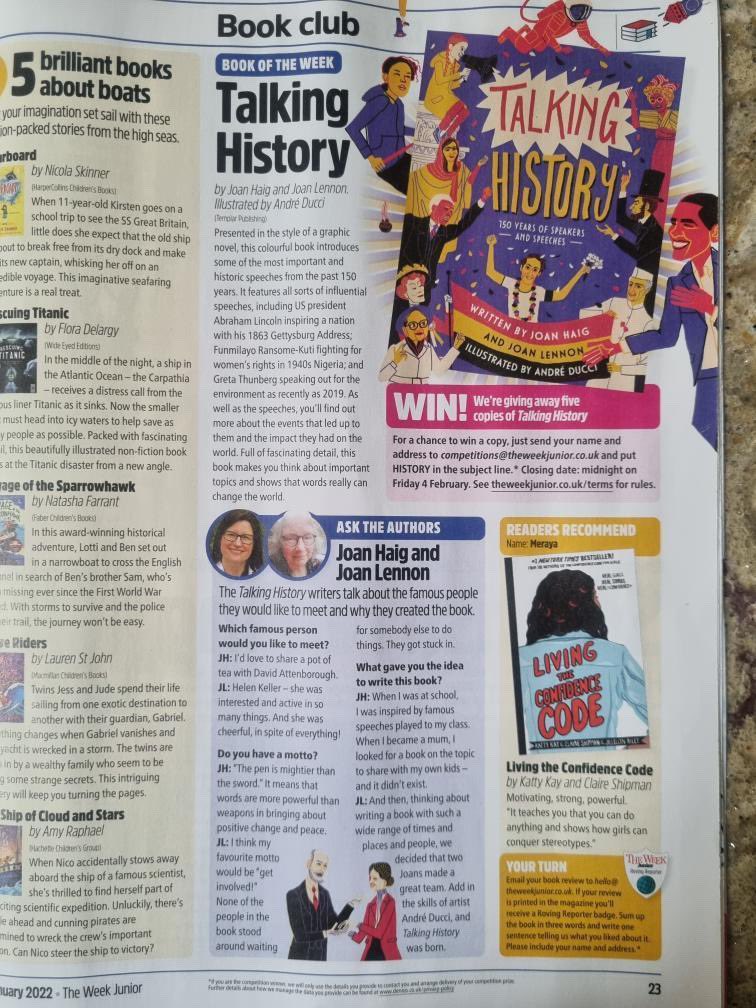 Thank you to the gorgeous @NizRite who spotted this in today’s @theweekjunior! Fantastic to see @abducci’s artwork popping out of the page 🤩 I’m off now to grab a copy… 🥳 #TalkingHistory