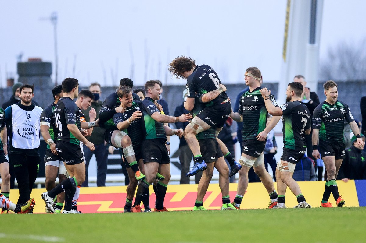 connachtrugby's tweet photo. Following the cancellation of Toulouse/Cardiff, our place in the Round of 16 is now confirmed.

For the first time ever, we reach the knockout stages of the #HeinekenChampionsCup!

A great achievement for our players &amp; management, and we’re not done yet 👊💚 https://t.co/3yZehTC2IB