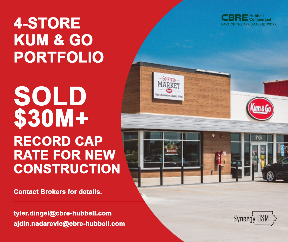 SynergyDsm's tweet photo. JUST SOLD: Record low cap rate for this $30M+ new construction Kum &amp; Go portfolio. Contact Tyler or Ajdin for details! https://t.co/jEDgwNxMD3
