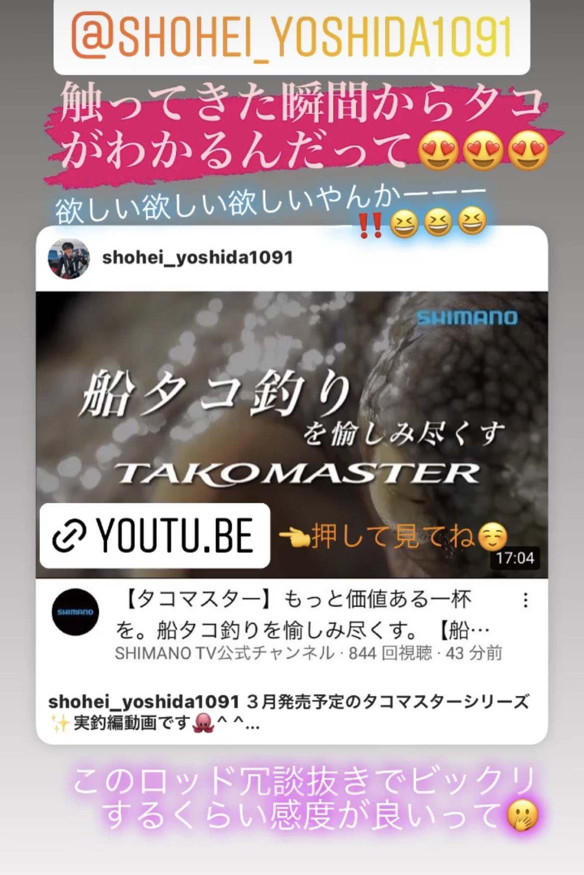 ど素人 釣りガール のんた ポメラニアンのステラ この動画凄い タコがエギを食らいつく所が見れた 早く タコ釣りしたいなー シマノの新製品情報がyoutubeの シマノtvで一斉に公開してる このタコマスターエクスチューンってロッドが