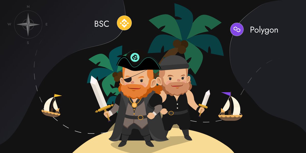 Hey captains!🖐️ We have great news for you! Are you ready? Your ships can now sail between #BinanceSmartChain and #Polygon. Get ready for the journey!🏝️  #NFT #NFTCommunity #NFTProject #OnBridge