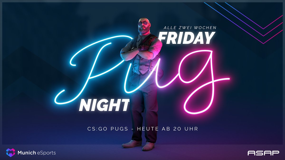 SoloQ tilted dich weg?
5 Stack hat keine Zeit?
Wir haben die Lösung!

Unsere #csgo "Friday #PUG Night" jeden 2. Freitag! Spiele 10-Mans unter Freunden, sammle Lose und gewinne vierteljährlich 5 × 10€ Steamguthaben 💸 

⏰heute, 20 Uhr
🎧munich-esports.de/discord

#PlayYourHeartOut