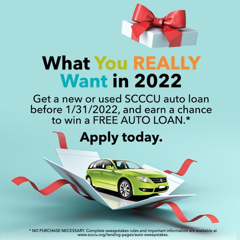 SantaCCCU's tweet image. You have only two days left to participate in our "What You Really Want" Sweepstakes. Get an auto loan before 1/31/2022 and enter to win a free auto loan. Get details. ow.ly/z48y50HzmTT