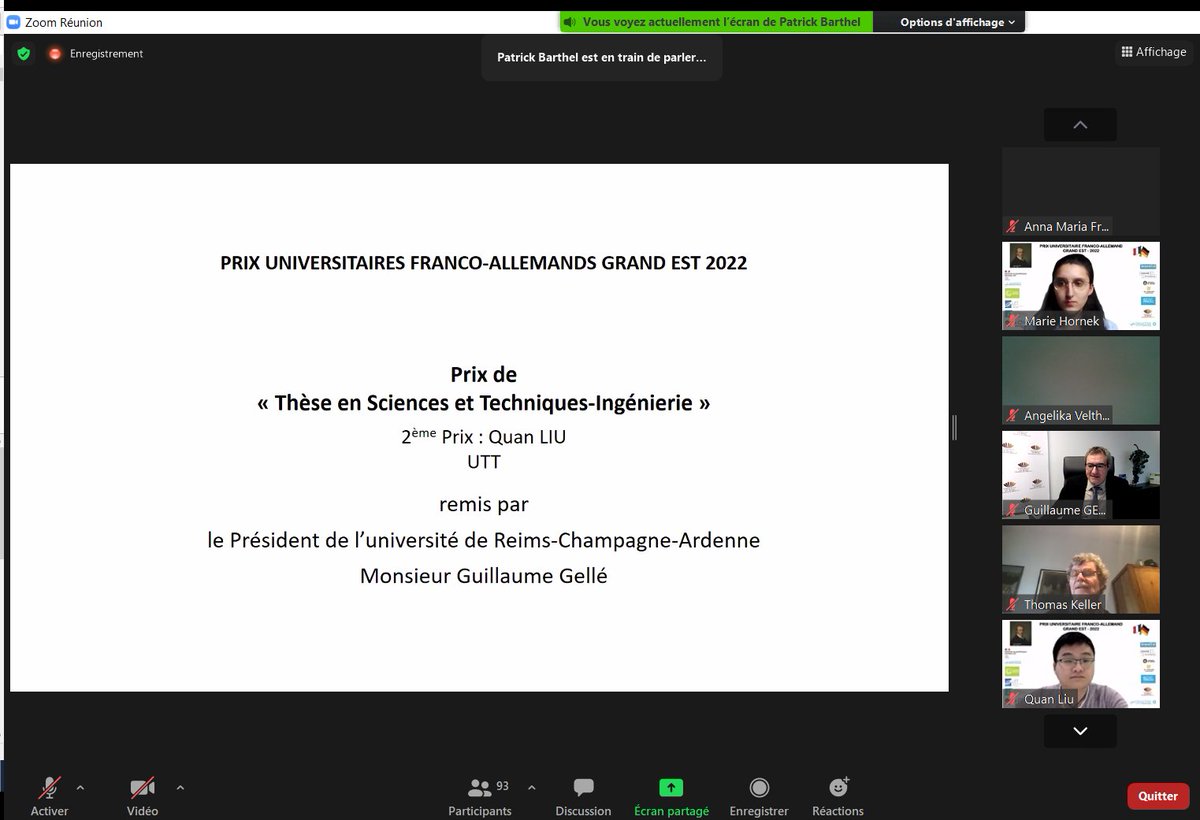 C'est le Prix Universitaire Franco-allemand Grand Est 2022 avec le Dr Quan Liu du #L2n <a href="/UTTroyes/">UTT à Troyes</a> <a href="/CNRS_Centre_Est/">CNRS Centre-Est</a> en cotutelle avec <a href="/uni_tue/">Universität Tübingen</a>. Bravo! Nous sommes très fiers de lui et de notre collègue <a href="/PeteMikeAd/">Pierre-Michel Adam</a>, son encadrant L2n!
<a href="/regiongrandest/">Région Grand Est</a> @cfalorUL