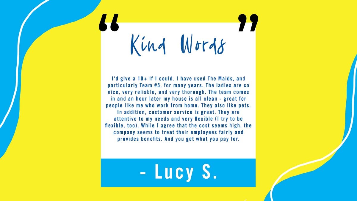 Work from home? Have pets? Don’t let that hold you back from hiring an amazing team of house cleaners from The Maids! fcld.ly/943tevb Thank you to Lucy S. for sharing your experience!