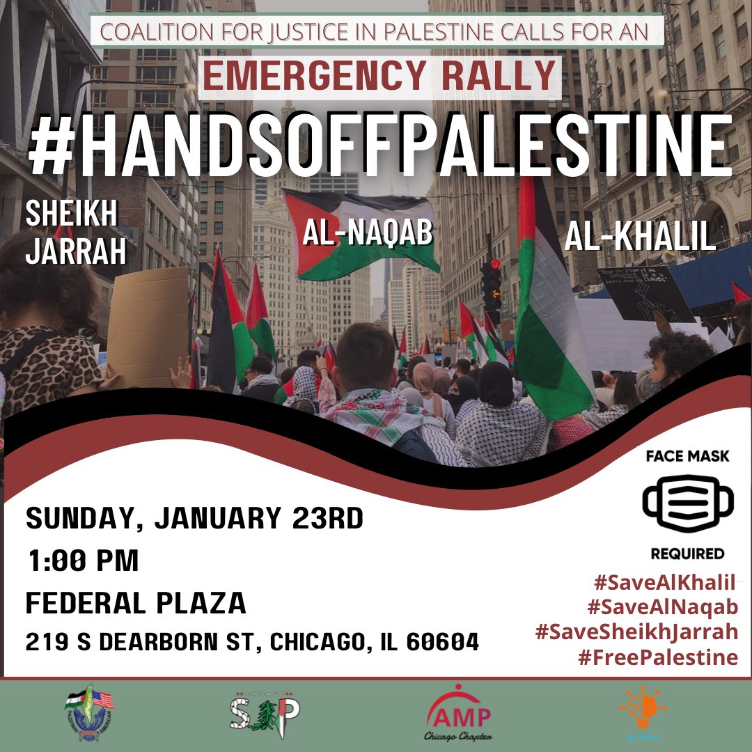 STAND AGAINST ETHNIC CLEANSING🚨 This Sunday, January 23 at 1PM join us in an emergency rally at the Federal Plaza. Use the link to let us know you’re coming!! ➡️➡️ fb.me/e/lbfouBRhG #HANDSOFFPALESTINE #SAVEALKHALIL #SAVEALNAQAB #SAVESHEIKHJARRAH