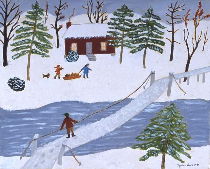 Happy #FolkArtFriday from the LCVA! Marion Forgey Line The Swinging Bridge, 1991 oil on canvas Collection of the Longwood Center for the Visual Arts Virginia Artists Collection Gift of Dr. Lloyd Line 2000.13 #folkart #folkartpainting #winterweather @longwoodu