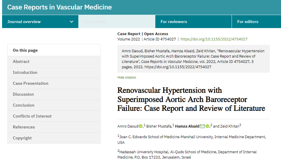hamzaalsaid7's tweet photo. https://t.co/23PXHCH8E3 via @Hindawi 

Humbled to take part in this important novel scientific publication. Our paper "Renovascular Hypertension with Superimposed Aortic Arch Baroreceptor Failure: Case Report and Review of Literature" in the fields of Vascular and Renal Medicine. https://t.co/0fMNEnFR8J