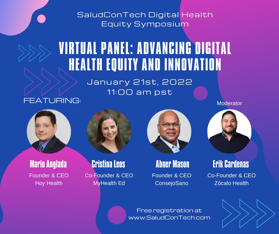 Today we're talking innovation's role in elevating digital health equity.

It's a timely and meaningful discussion, so I hope you'll join us for this panel at <a href="/SaludConTech/">SaludConTech</a>'s Digital Health Equity Symposium at 11 a.m. PT.

Register here for free: eventbrite.com/e/sdhes-2022-s…