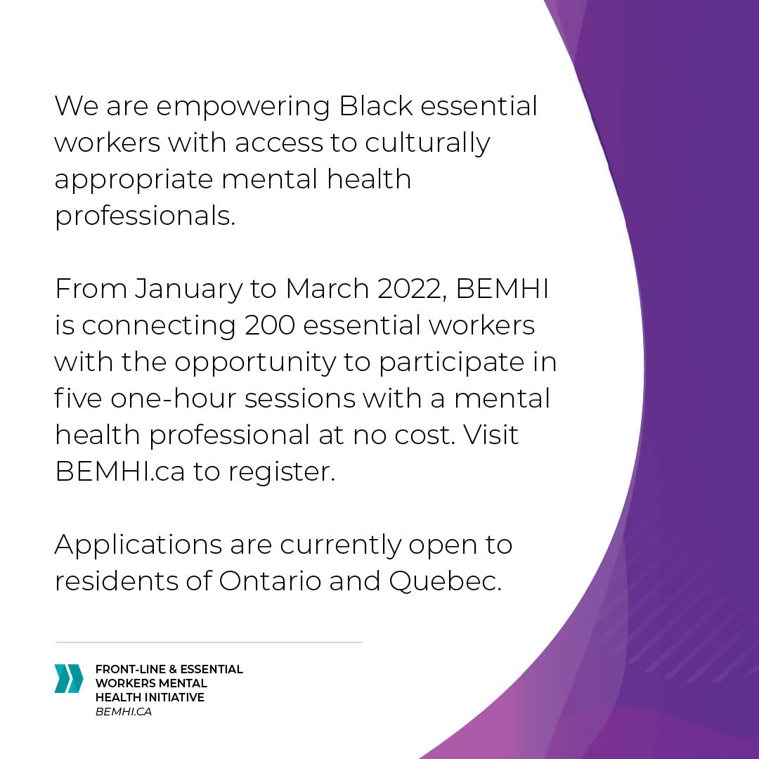5 FREE 1HR sessions for Black essential workers in Ontario &amp; Quebec. Apply today!