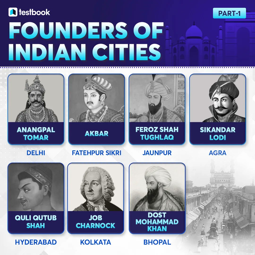 Testbookdotcom's tweet photo. Founders of Indian Cities

#history #rulers #dynasty #dynasties #rulingdynasty #government #infographic #testbook #history #GeneralKnowledg https://t.co/xAVPAgFius