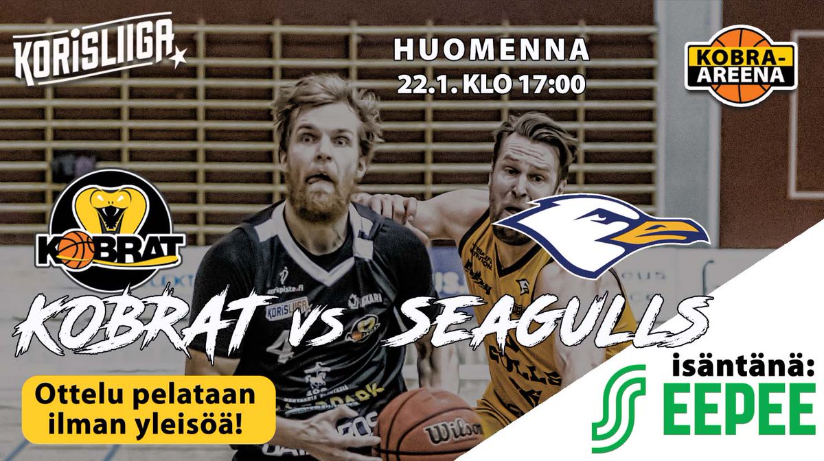 KobratLapua's tweet photo. Huomenna @KobratLapua vastaan @GullsBasketball ottelusta ennakkoa netissä ja vähän juttua edellisestäkin. Ottelu pelataan AVI:n määräysten mukaan ilman yleisöä, mutta Ruutu näyttää onneksi. #kobrapower #korisliiga #eepee https://t.co/I6HpuPnyXG