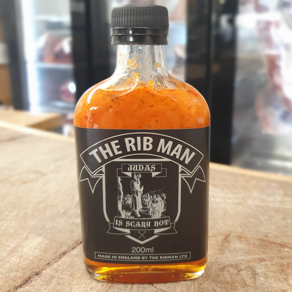 meatandcleaver's tweet photo. Think you’ve tried a hot sauce? 

This infamous ‘Judas’ Hot Sauce is the hottest sauce made by The Rib Man and made using the three hottest chillies in the world - Carolina Reapers, Trinidadian Scorpions, and Dorset Nagas. Not to be underestimated!

https://t.co/Anrn2qKLyh https://t.co/09SFDodE4v