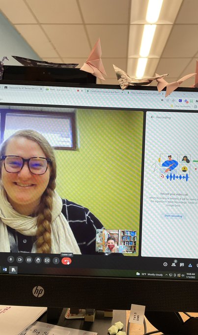 SchLibRI's tweet photo. RT@PVMSLibraryRI
I love a meeting with @alyssa_taft and @CranstonLibrary to record book chats for our @PVCougars!! #pvmsreads #slri #tlchat https://t.co/59v92f2Erv