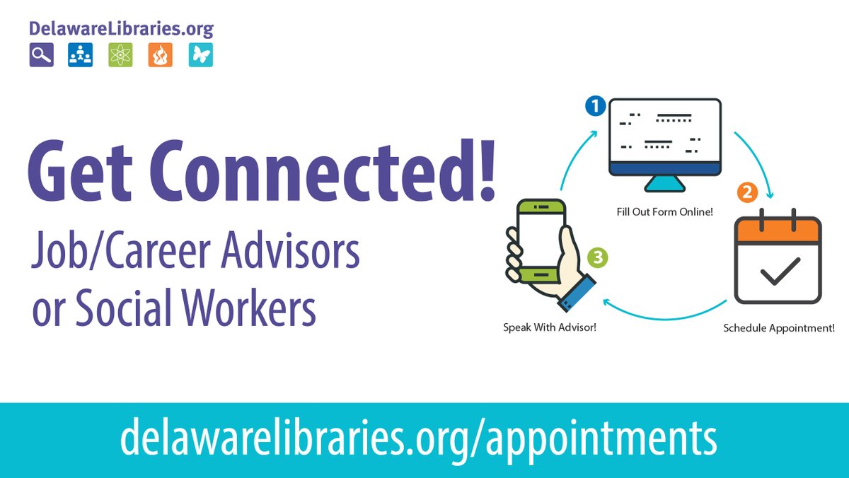 DELibraries's tweet photo. Schedule a FREE 30 minute phone consultation! An Advisor or Social Worker will call you at the appointed time to discuss any questions you have. https://t.co/kYpSuLqC7Y | #delibraries @Delaware_DHSS #GetConnectedDE https://t.co/pgVsdxbv2M