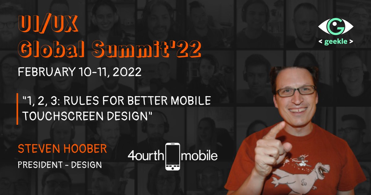 UIUX_COMMUNITY's tweet photo. 💥 NEW SPEAKER ALERT💥

Steven Hoober - President - Design at 4ourth Mobile

The talk is "1, 2, 3: Rules for Better Mobile Touchscreen Design".

https://t.co/ls6e2RvKeF
#uiuxdesign #ui #uxdesign #onlinesummit #design #ux https://t.co/B9kDdYuQHG