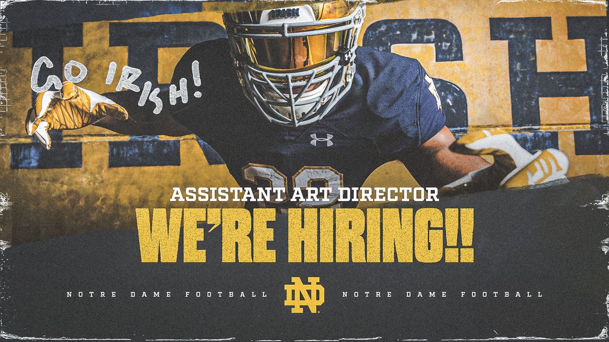 Bo Savage (@savagelife_19) on Twitter photo Hello Creative World! <a href="/NDFootball/">Notre Dame Football</a> is looking for a creative wizard to join the <a href="/NDFIM/">Fighting Irish Media</a> squad! Help us push the boundaries of one of the most recognizable brands in sports!
Apply Here: jobs.nd.edu/postings/24618
#smsports <a href="/Juke_/">Juke</a> <a href="/SkullSparks/">SkullSparks</a> <a href="/WojCreative/">Woj Creative ✍️</a> Hello Creative World! <a href="/NDFootball/">Notre Dame Football</a> is looking for a creative wizard to join the <a href="/NDFIM/">Fighting Irish Media</a> squad! Help us push the boundaries of one of the most recognizable brands in sports!
Apply Here: jobs.nd.edu/postings/24618
#smsports <a href="/Juke_/">Juke</a> <a href="/SkullSparks/">SkullSparks</a> <a href="/WojCreative/">Woj Creative ✍️</a>