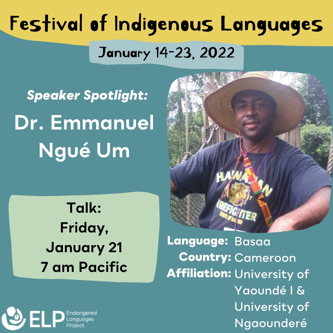 Starting in 30 minutes - a talk by Dr. Emmanuel Ngué Um (partly in Basaa with English translation) about his work to strengthen languages of Cameroon, and to create digital resources for African languages! 🇨🇲 Streaming live: youtube.com/channel/UCi1AH…