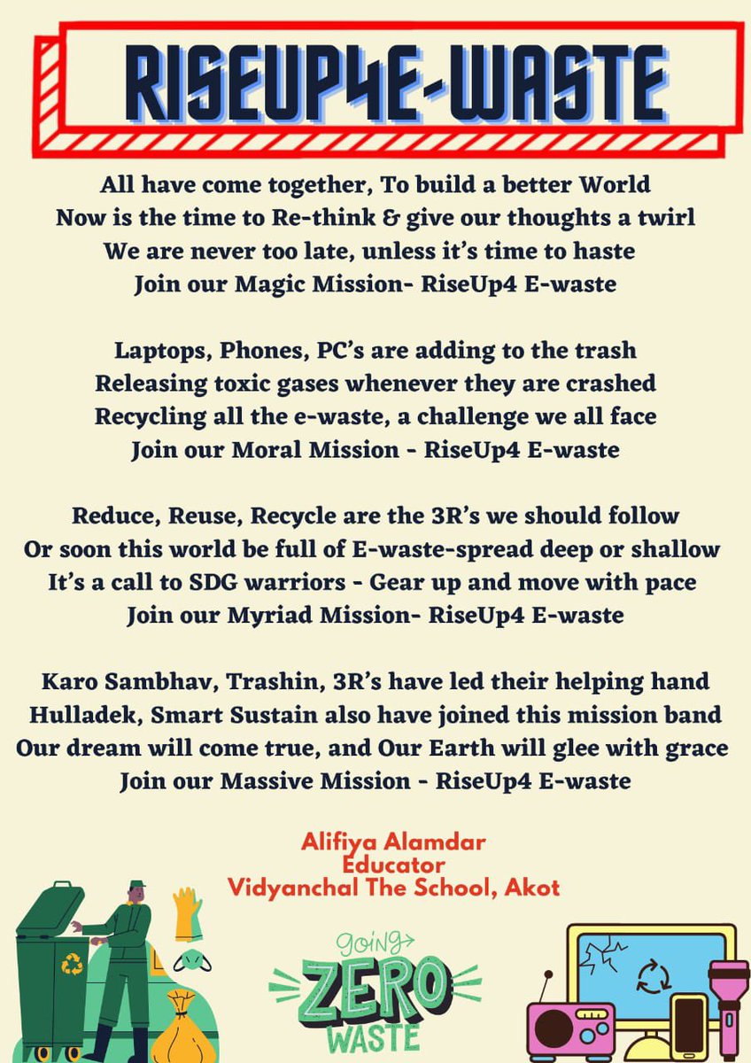 Meet <a href="/AlifiyaJAlamdar/">Alifiya J Alamdar</a>  #riseup4ewaste Ambassdor! What a meaningful poem!
ShoutOut 2  all 2 join #riseup4ewaste  #Advocacy &amp; #activism. Thanks Dear #Educator 4 being the #TorchBearer <a href="/sdgchoupal/">@sdgchoupal #CollectiveSDGAction</a> <a href="/SDGS4GOOD/">Elle Bushfield ⭕️</a> @ConnectAID_int <a href="/pkdhillon08/">ParamjeetKaurDhillon</a> <a href="/SeemaGandhi/">Seema Gandhi</a> <a href="/SwatiBakshiPur1/">Swati Bakshi Purkayastha</a> <a href="/shardapullabha2/">sharda pullabhatla</a>