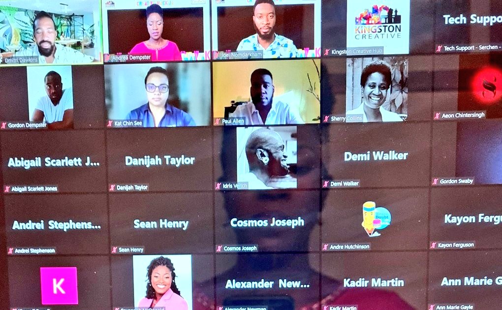 dempsterchung's tweet photo. #CreativeHackJA has started! Teams working on crime, safety and security, community-building, creative spaces, education, environment &amp; climate change, solid waste management, health...do tune in https://t.co/6z3gPKznIj ! Thanks to @IDB_Lab @DBJamaica @kgncreative @CorpEccentric https://t.co/2worSNmTWz