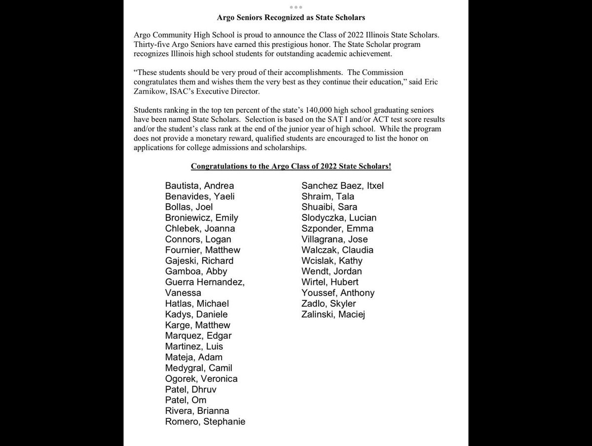 argohs217's tweet image. Congratulations Argo Community High School Class of 2022 Illinois State Scholars!! 
🎉👏🏽
#goargo