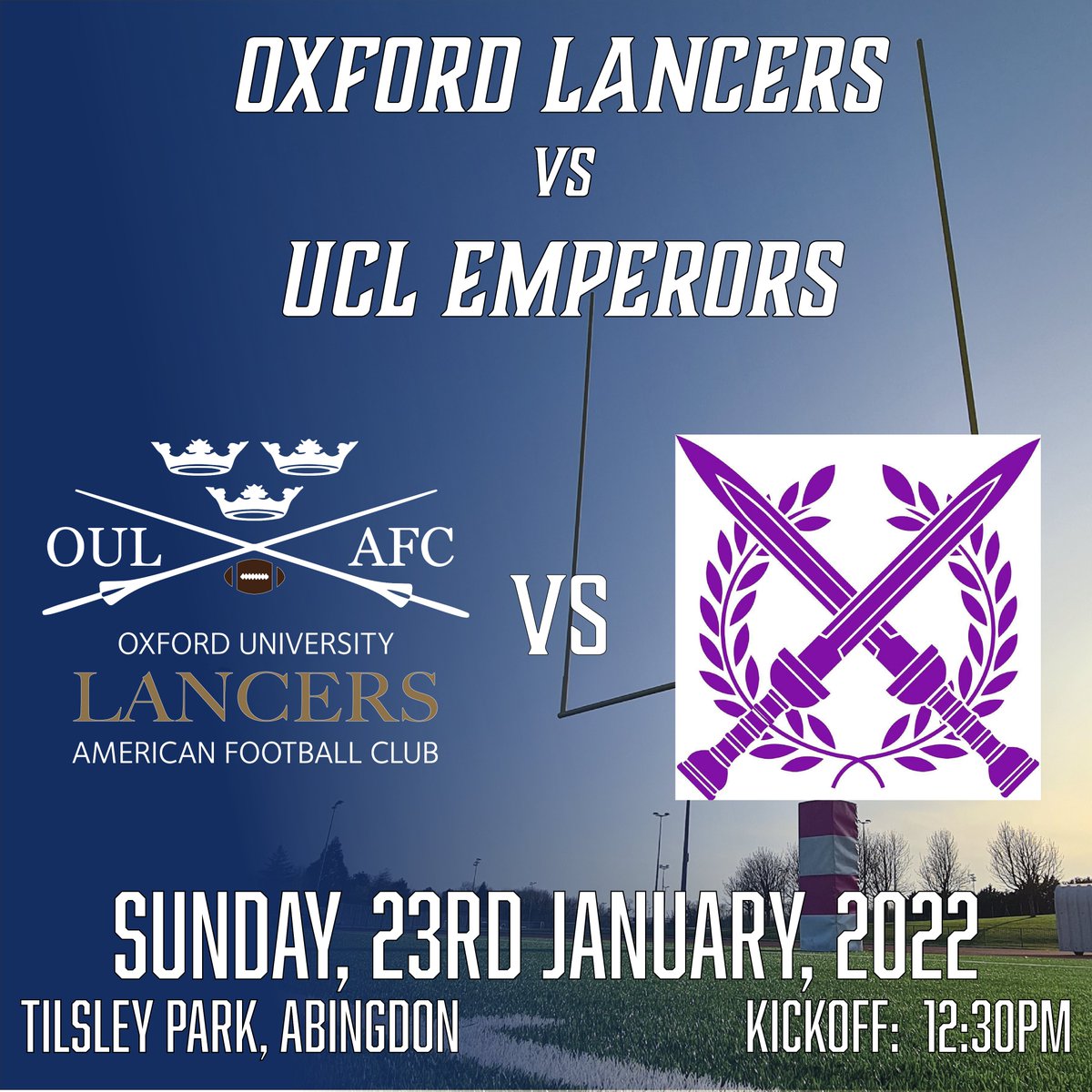 OxfordLancers's tweet image. For the first game of this term, the Oxford Lancers will be facing off against the UCL Emperors American Football Club this Sunday!
Wish us luck as we play on our home turf starting 12:30pm in Tilsey Park, Abingdon

#OxfordLancers #LeadTheCharge #oxfordunisport #gameday