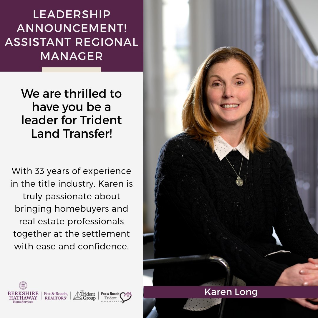 Karen Long has been named the Assistant Regional Manager of Trident Land Transfer! 

Please join us in congratulating Karen!

#bhhsfoxroach #tridentlandtransfer #newposition #bhhsrealestate