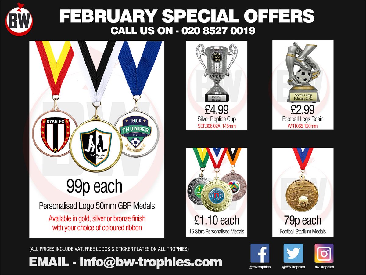 We have some amazing new #football #offers and #deals on #trophies and #medals Grab them while stocks last!

#medaldeals #soccercamps #halftermcamps #medalsonribbons #awards2022