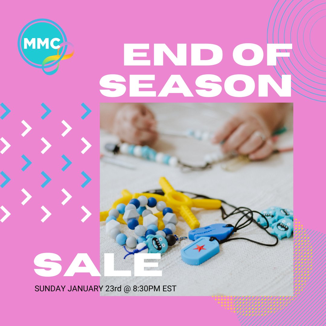 Don't miss our Annual Live End of Season Sale, this Sunday at 8:30pm EST. We're have amazing deals on all your favourites. Link in our bio!

#discount
#fidgettoy #fidgettoys #sensorytools #fidget
#chewelry #sensorydiet #sensorydevelopment