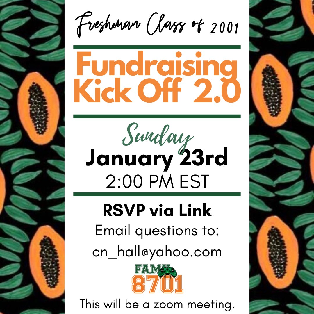 FAMU8701's tweet photo. Join us Sunday, January 23 at 2:00 pm for our 2.0 class fundraising campaign. We invite past, current, and future supporting classmates. Let's continue to STRIKE STRIKE STRIKE and SHARE SHARE SHARE this with all of our 8701 classmates. RSVP link in bio. https://t.co/Su8s9TmN8t